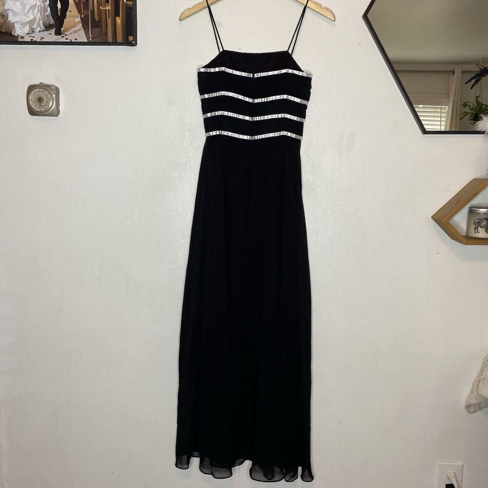 Y2K De Laru Black And White Spaghetti Strap Maxi‎ Dress Satin Trim Women’s 3/4 - Picture 4 of 9